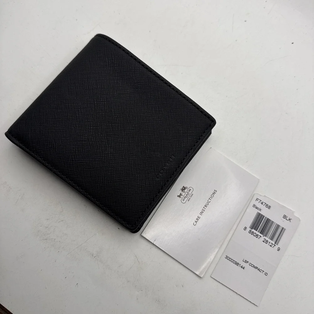 Black Coach Men's Leather Wallet F74768 New Bi-fold With Insert
